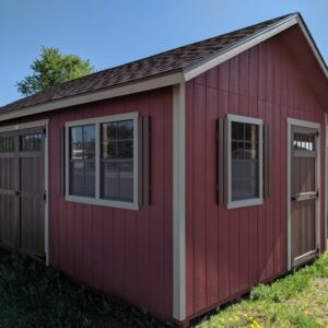 12x16 Utility shed for sale with overhangs and transom window doors