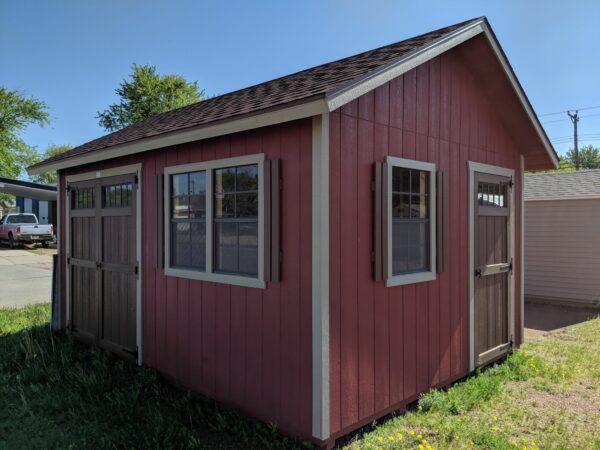 12x16 Utility shed for sale with overhangs and transom window doors