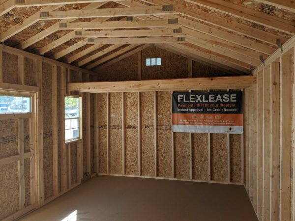 12x20 Quaker Style Storage Shed inside loft left