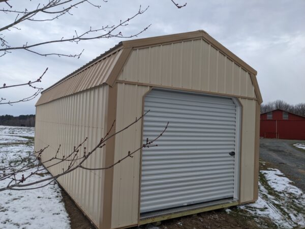 12x32 lofted garage cobblestone siding-roof-rawhide 8x7 white rollup door-right