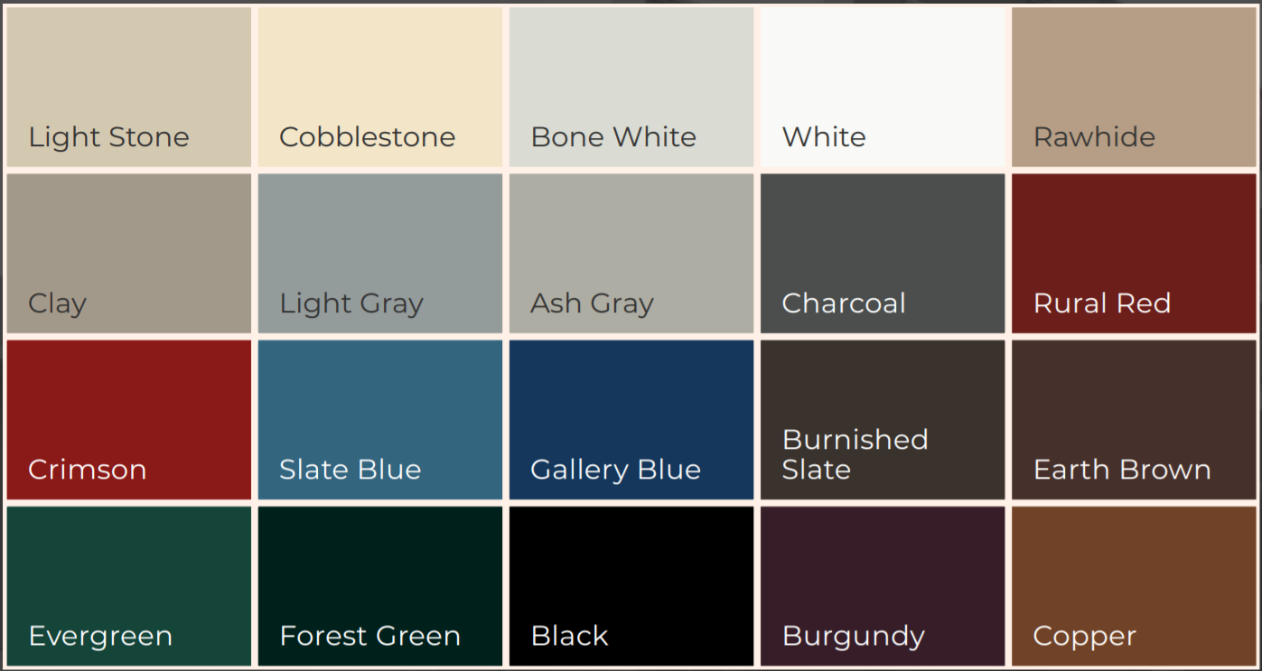 steel color options chart