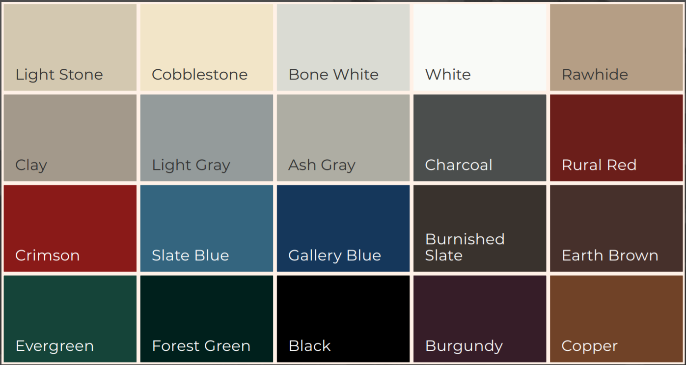 steel color options chart steel color options chart